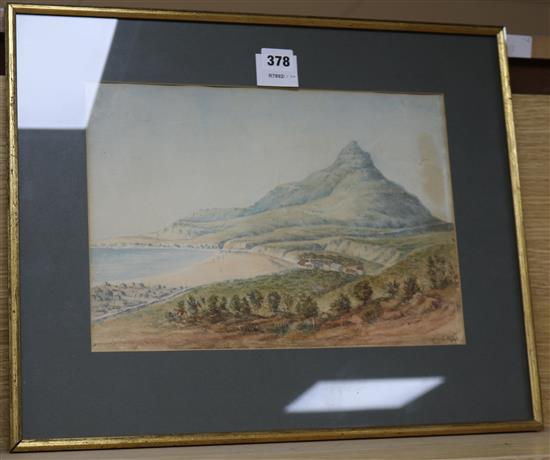 L S Church, watercolour, South African coastal landscape, signed and dated 1890, 25 x 35cm